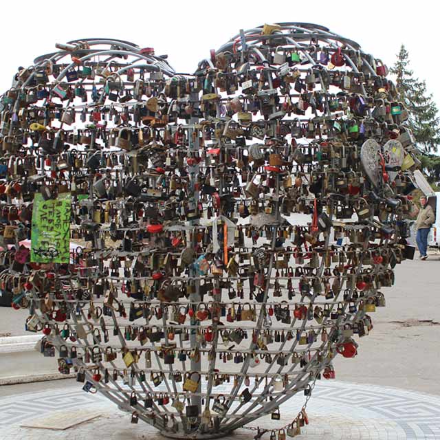metal heart made from padlocks
